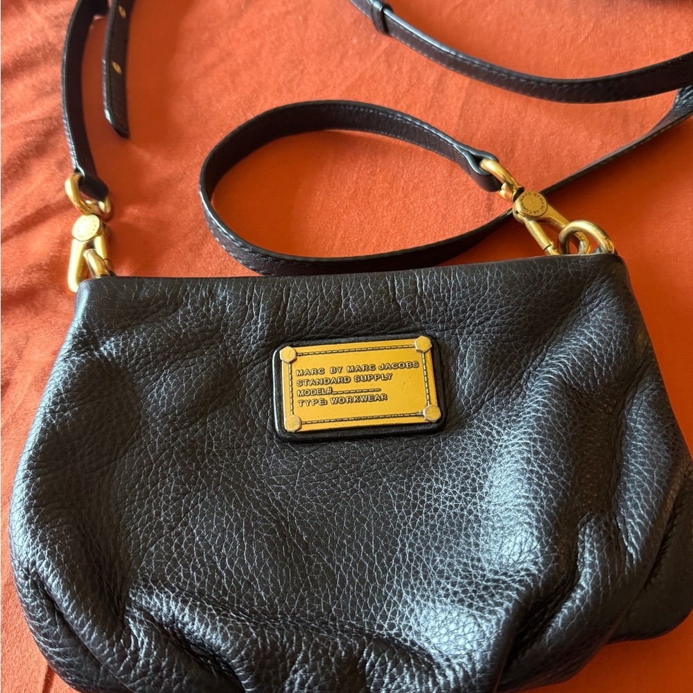Marc Jacobs Black Leather Crossbody with Gold Accents
